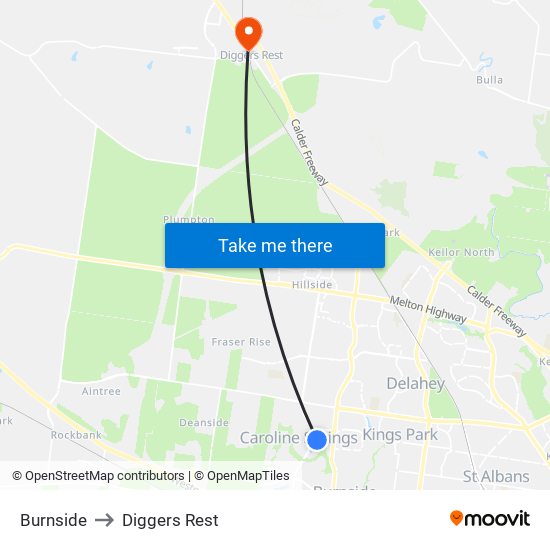Burnside to Diggers Rest map