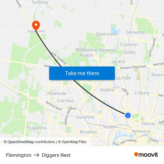 Flemington to Diggers Rest map