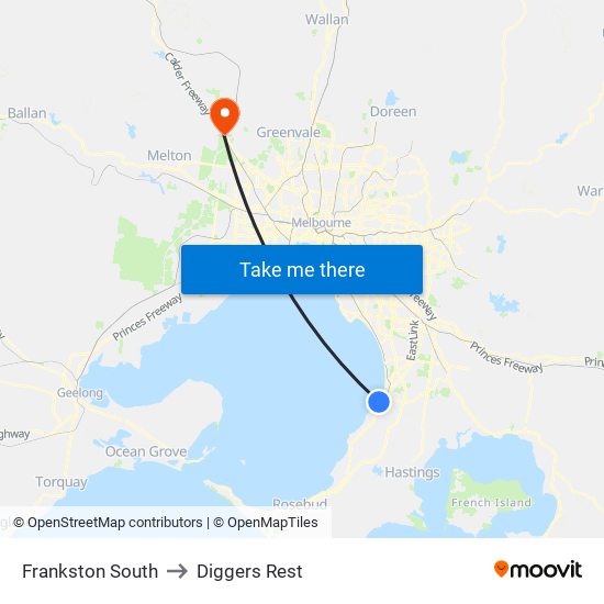 Frankston South to Diggers Rest map