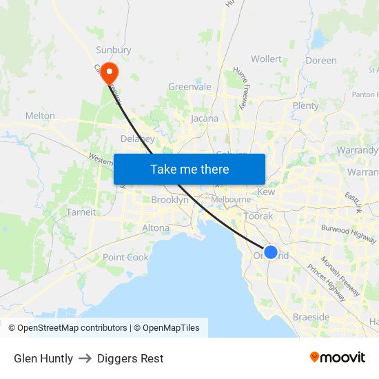 Glen Huntly to Diggers Rest map