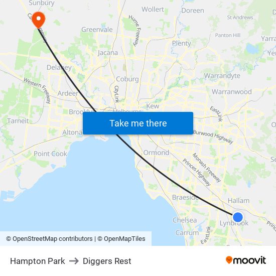 Hampton Park to Diggers Rest map