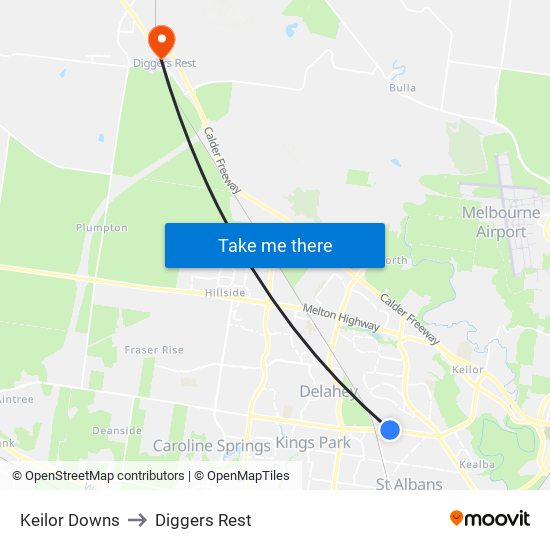 Keilor Downs to Diggers Rest map