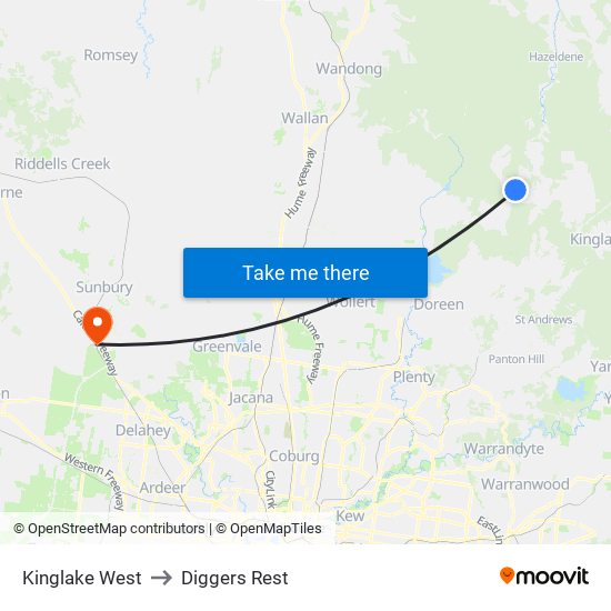 Kinglake West to Diggers Rest map