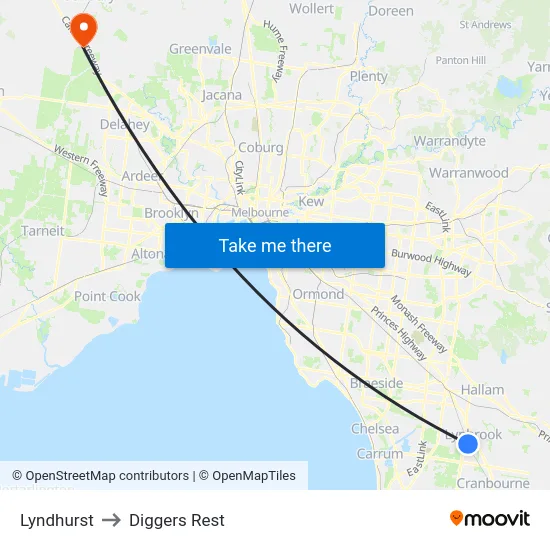 Lyndhurst to Diggers Rest map