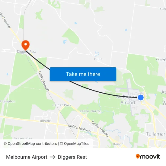 Melbourne Airport to Diggers Rest map