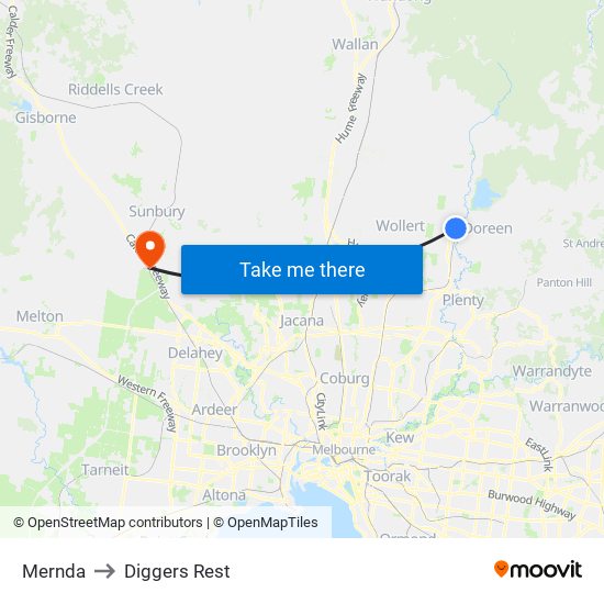 Mernda to Diggers Rest map