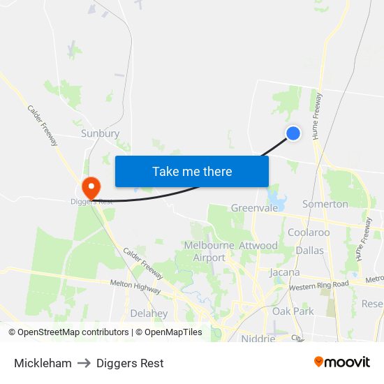 Mickleham to Diggers Rest map