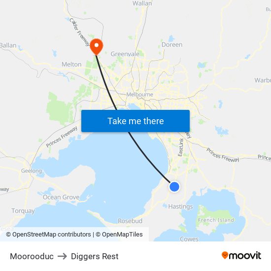 Moorooduc to Diggers Rest map
