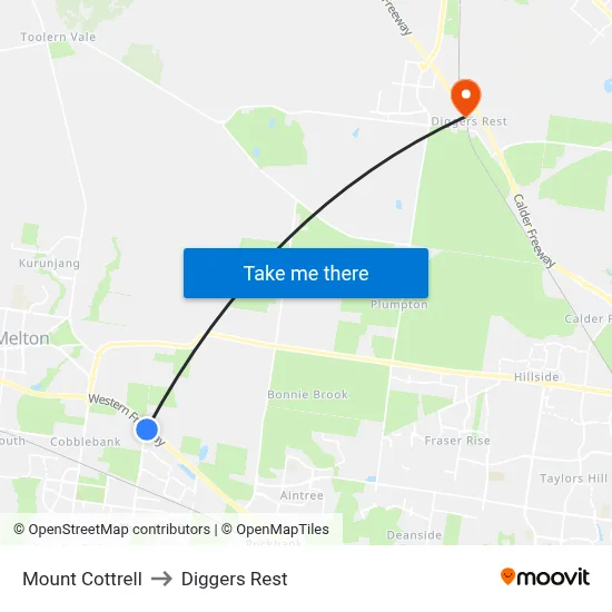 Mount Cottrell to Diggers Rest map