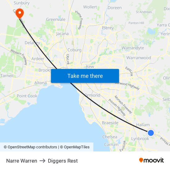 Narre Warren to Diggers Rest map