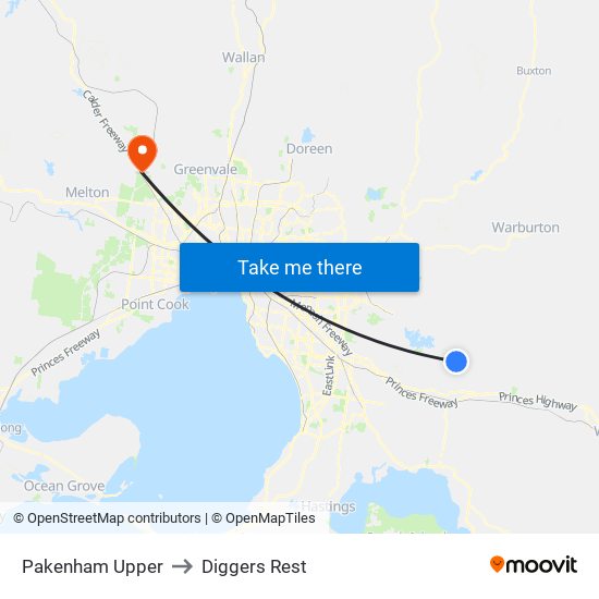 Pakenham Upper to Diggers Rest map