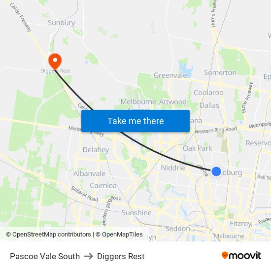 Pascoe Vale South to Diggers Rest map