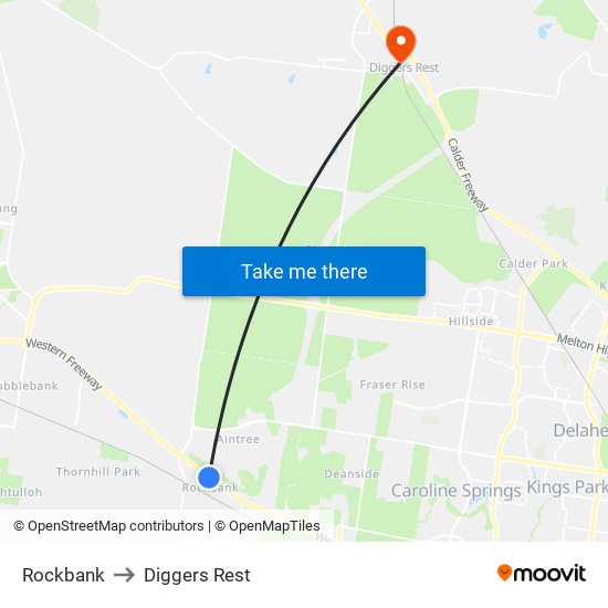 Rockbank to Diggers Rest map