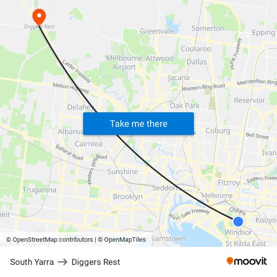 South Yarra to Diggers Rest map