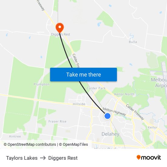 Taylors Lakes to Diggers Rest map
