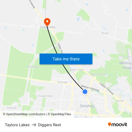 Taylors Lakes to Diggers Rest map