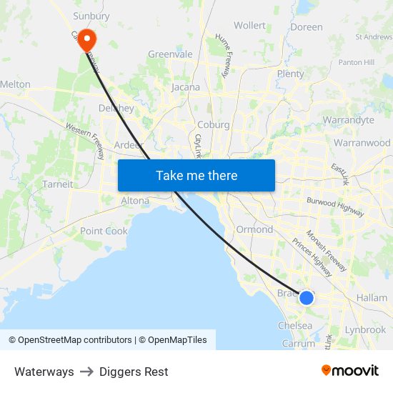 Waterways to Diggers Rest map