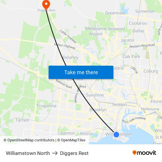 Williamstown North to Diggers Rest map