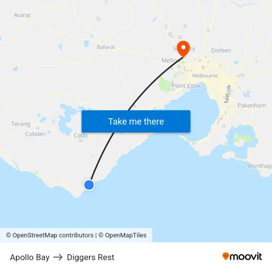 Apollo Bay to Diggers Rest map
