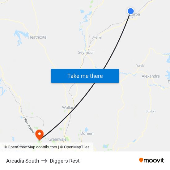 Arcadia South to Diggers Rest map