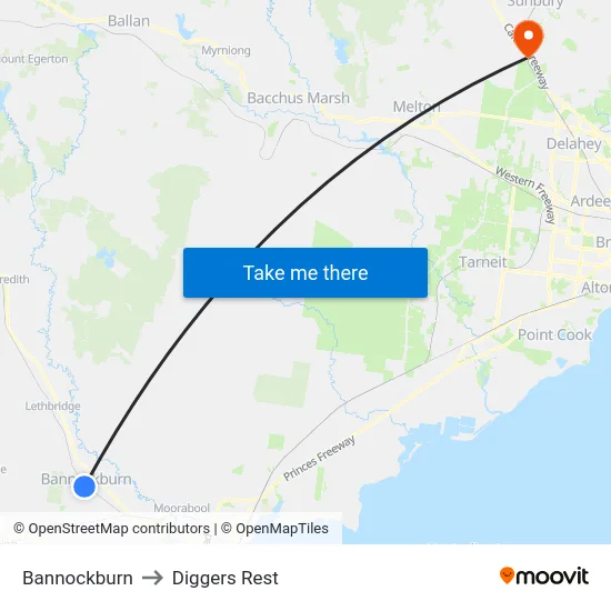 Bannockburn to Diggers Rest map