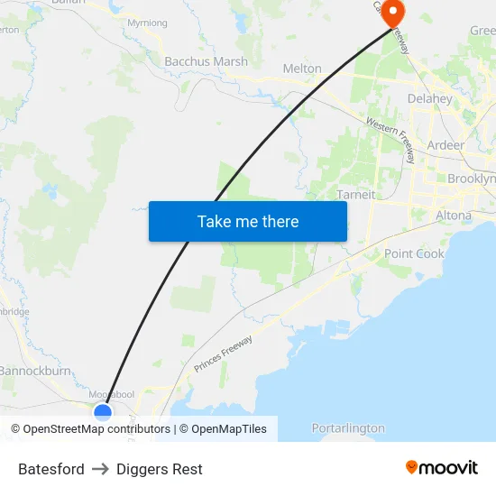 Batesford to Diggers Rest map