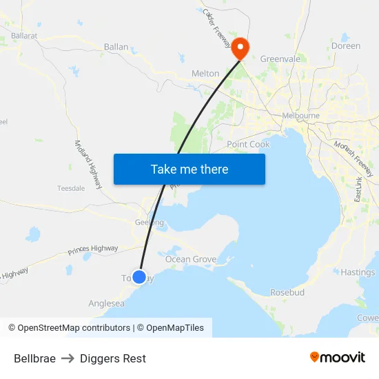 Bellbrae to Diggers Rest map