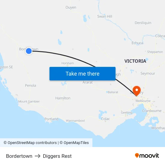 Bordertown to Diggers Rest map