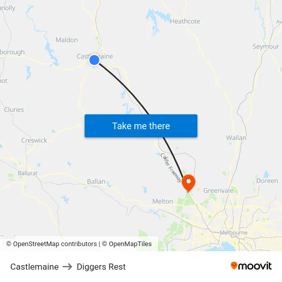 Castlemaine to Diggers Rest map