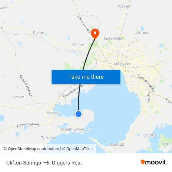 Clifton Springs to Diggers Rest map