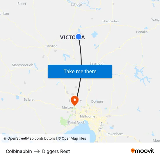 Colbinabbin to Diggers Rest map