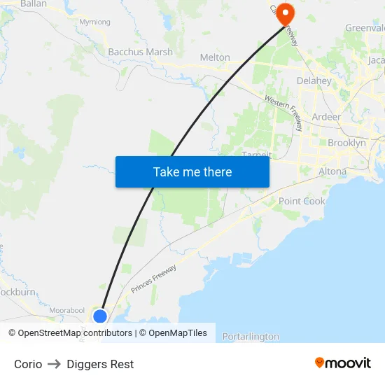 Corio to Diggers Rest map