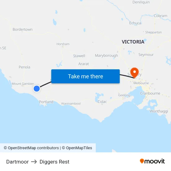 Dartmoor to Diggers Rest map