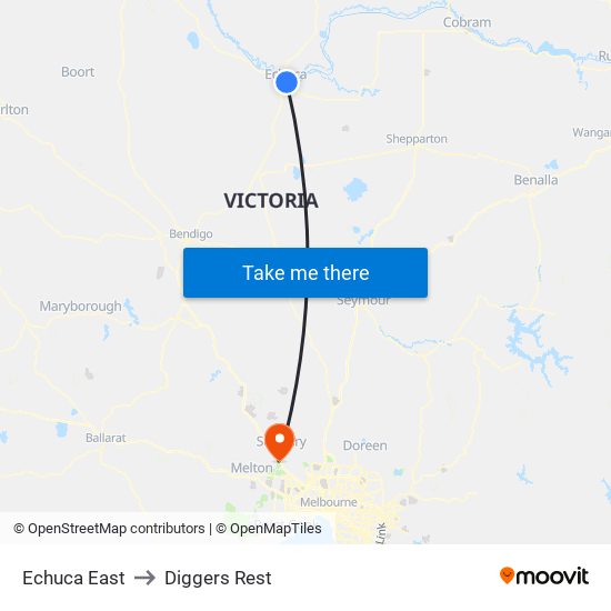 Echuca East to Diggers Rest map