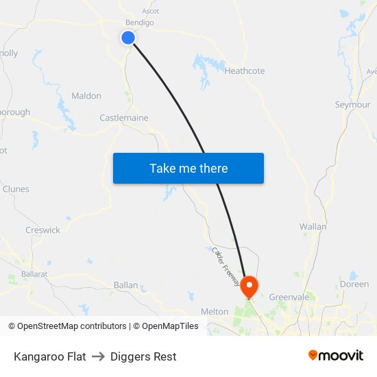 Kangaroo Flat to Diggers Rest map