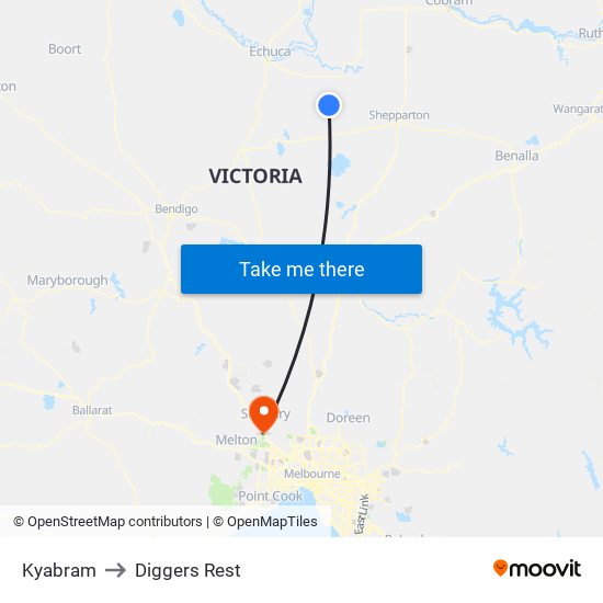 Kyabram to Diggers Rest map