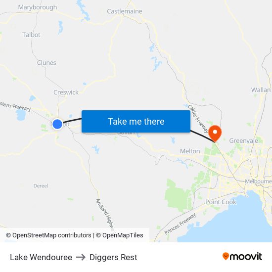 Lake Wendouree to Diggers Rest map