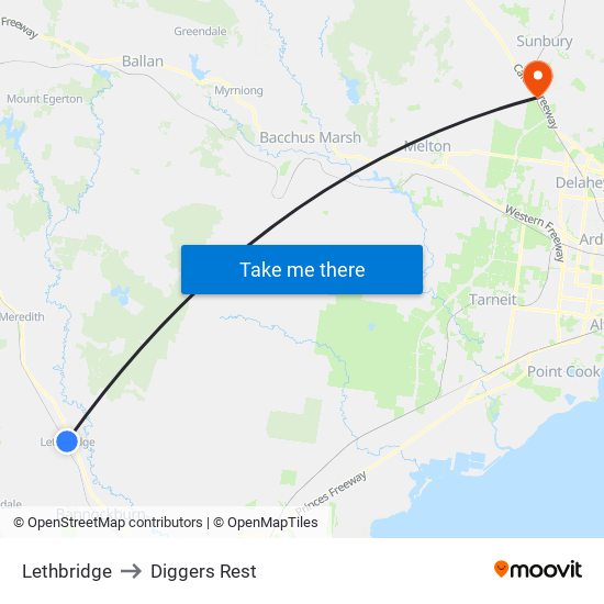Lethbridge to Diggers Rest map