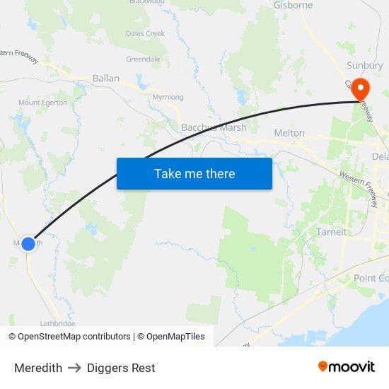 Meredith to Diggers Rest map