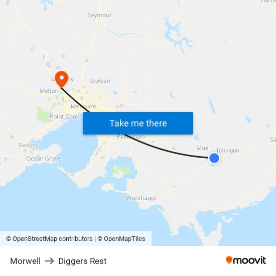 Morwell to Diggers Rest map