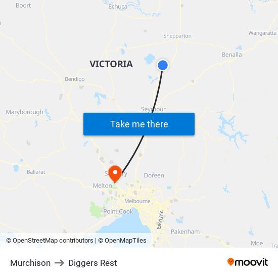 Murchison to Diggers Rest map