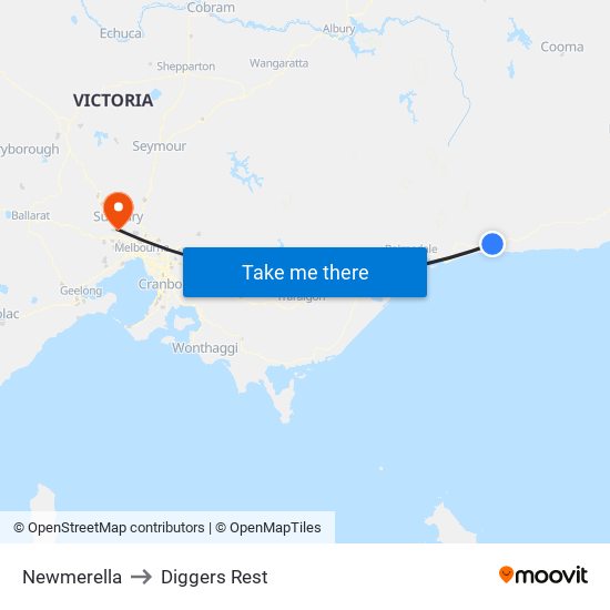 Newmerella to Diggers Rest map
