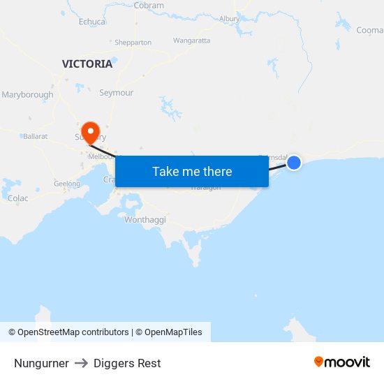 Nungurner to Diggers Rest map