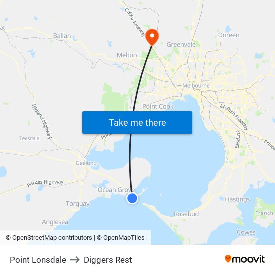 Point Lonsdale to Diggers Rest map