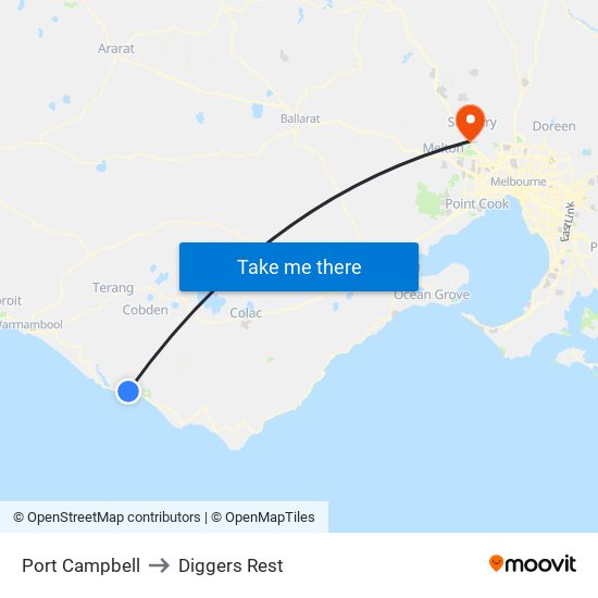 Port Campbell to Diggers Rest map