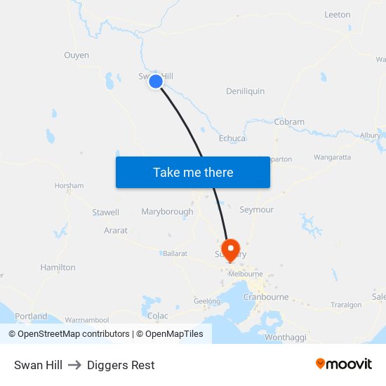 Swan Hill to Diggers Rest map