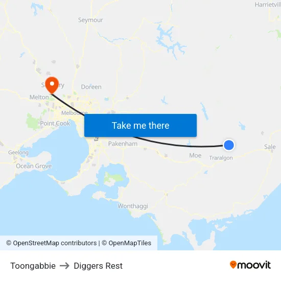 Toongabbie to Diggers Rest map