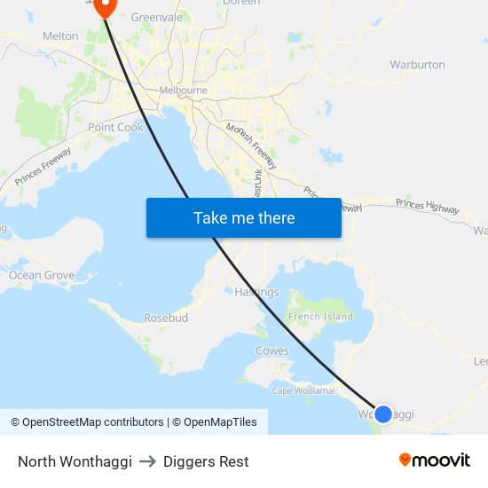 North Wonthaggi to Diggers Rest map