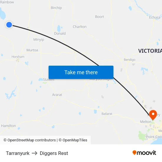 Tarranyurk to Diggers Rest map