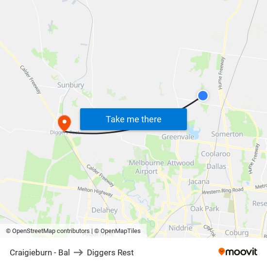 Craigieburn - Bal to Diggers Rest map